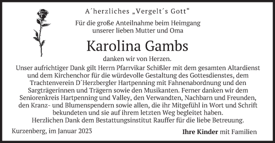 Traueranzeige von Karolina Gambs von merkurtz