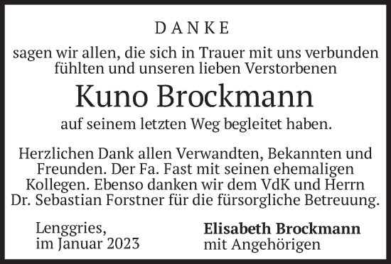 Traueranzeige von Kuno Brockmann von merkurtz