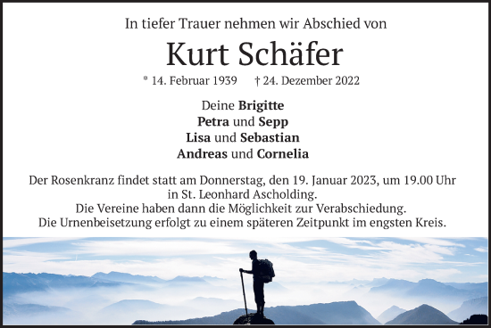 Traueranzeige von Kurt Schäfer von merkurtz