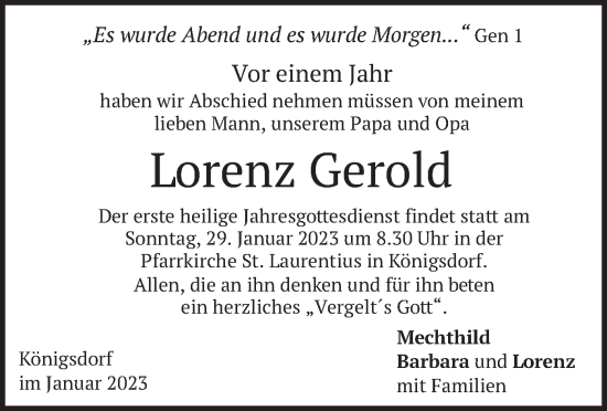 Traueranzeige von Lorenz Gerold von merkurtz