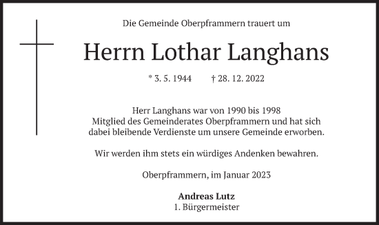 Traueranzeige von Lothar Langhans von merkurtz