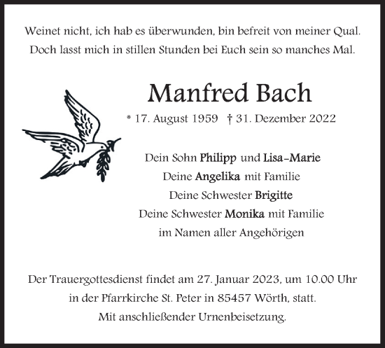 Traueranzeige von Manfred Bach von merkurtz