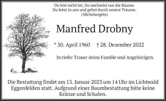 Traueranzeige von Manfred Drobny von merkurtz