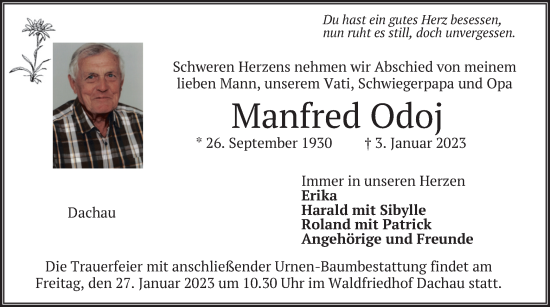 Traueranzeige von Manfred Odoj von merkurtz