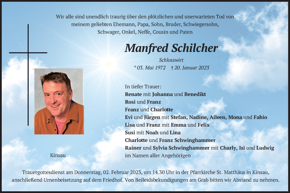  Traueranzeige für Manfred Schilcher vom 28.01.2023 aus merkurtz