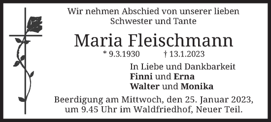 Traueranzeige von Maria Fleischmann von merkurtz