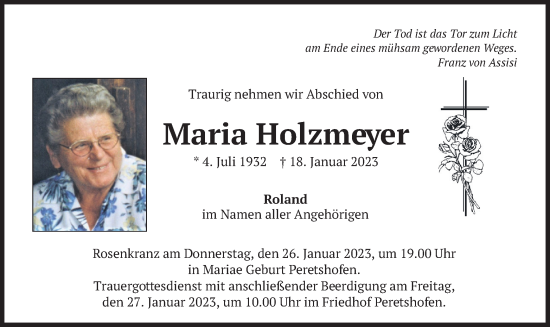 Traueranzeige von Maria Holzmeyer von merkurtz