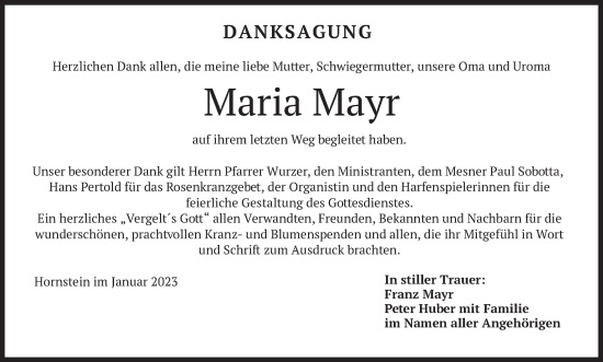 Traueranzeige von Maria Mayr von merkurtz