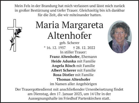 Traueranzeige von Maria Margareta Altenhofer von merkurtz