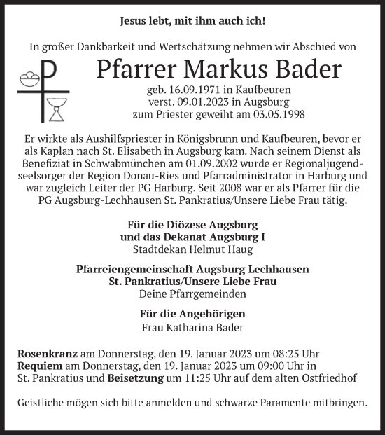 Traueranzeige von Markus Bader von merkurtz