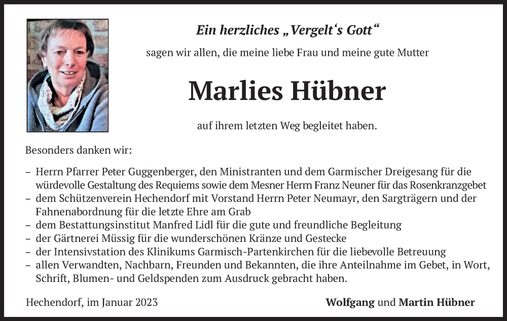 Traueranzeigen von Marlies Hübner | trauer.merkur.de