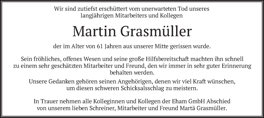  Traueranzeige für Martin Grasmüller vom 28.01.2023 aus merkurtz