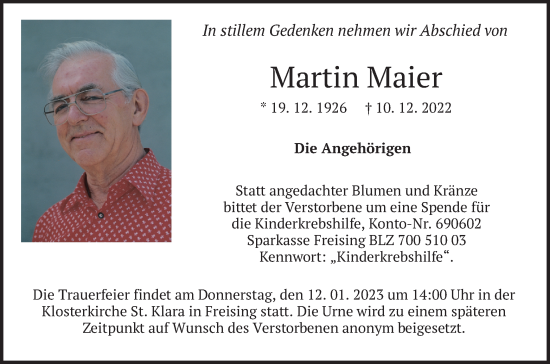 Traueranzeige von Martin Maier von merkurtz