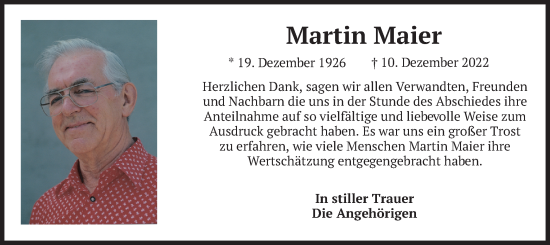 Traueranzeige von Martin Maier von merkurtz