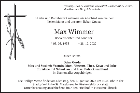 Traueranzeige von Max Wimmer von merkurtz