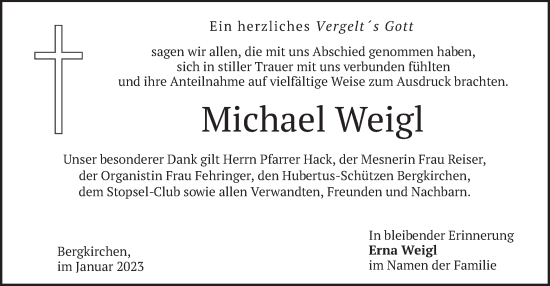 Traueranzeige von Michael Weigl von merkurtz