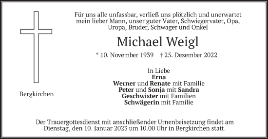 Traueranzeige von Michael Weigl von merkurtz