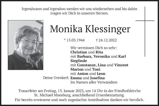 Traueranzeige von Monika Klessinger von merkurtz