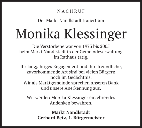 Traueranzeige von Monika Klessinger von merkurtz