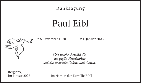 Traueranzeige von Paul Eibl von merkurtz