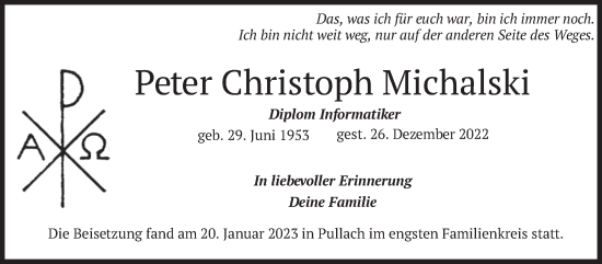 Traueranzeige von Peter Christoph Michalski von merkurtz