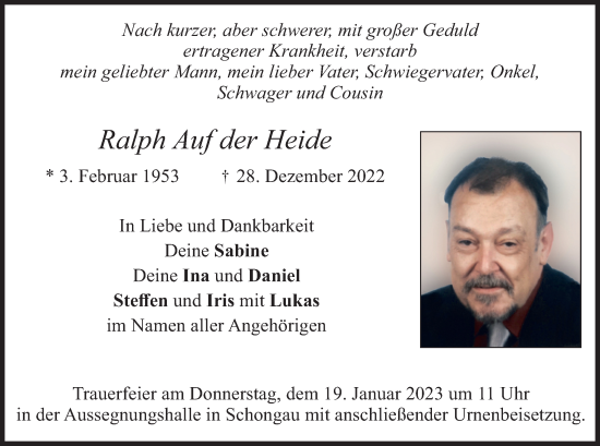 Traueranzeige von Ralph Auf der Heide von merkurtz