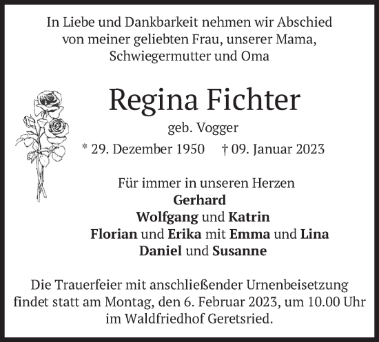 Traueranzeige von Regina Fichter von merkurtz