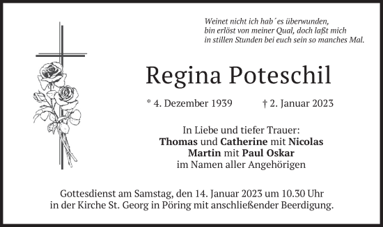 Traueranzeige von Regina Poteschil von merkurtz
