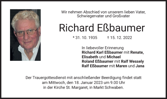 Traueranzeige von Richard Eßbaumer von merkurtz