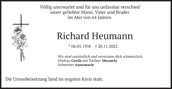 Traueranzeige von Richard Heumann von merkurtz