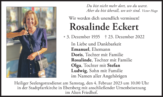 Traueranzeige von Rosalinde Eckert