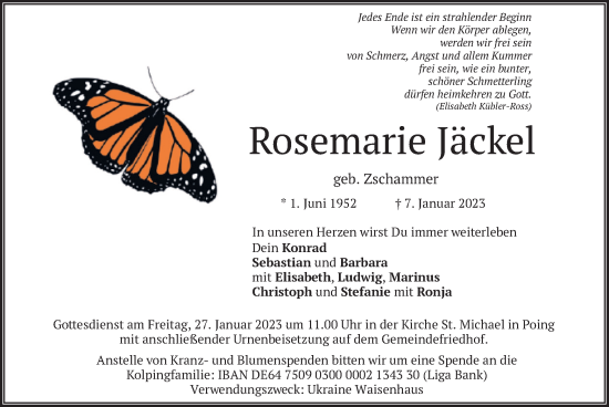 Traueranzeige von Rosemarie Jäckel von merkurtz