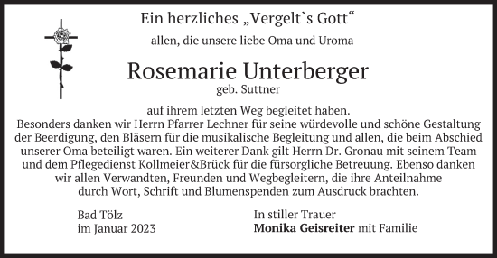 Traueranzeige von Rosemarie Unterberger von merkurtz