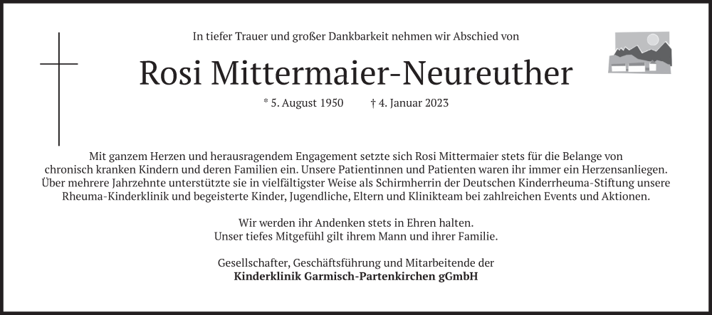  Traueranzeige für Rosi Mittermaier-Neureuther vom 14.01.2023 aus merkurtz