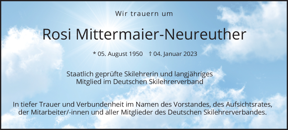  Traueranzeige für Rosi Mittermaier-Neureuther vom 10.01.2023 aus merkurtz