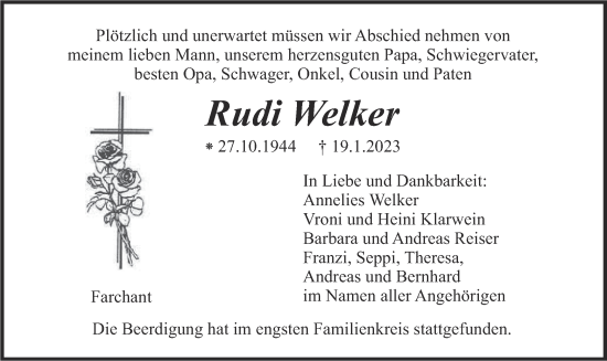 Traueranzeige von Rudi Welker von merkurtz