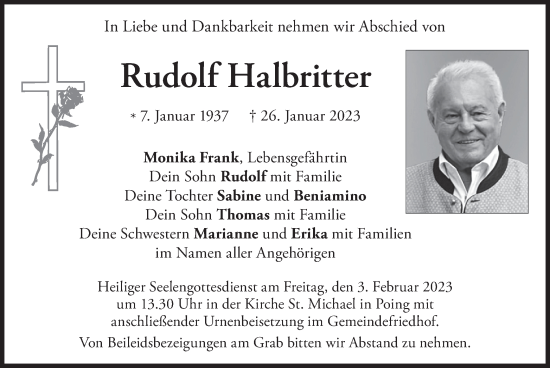 Todesanzeige von Rudolf Halbritter von merkurtz