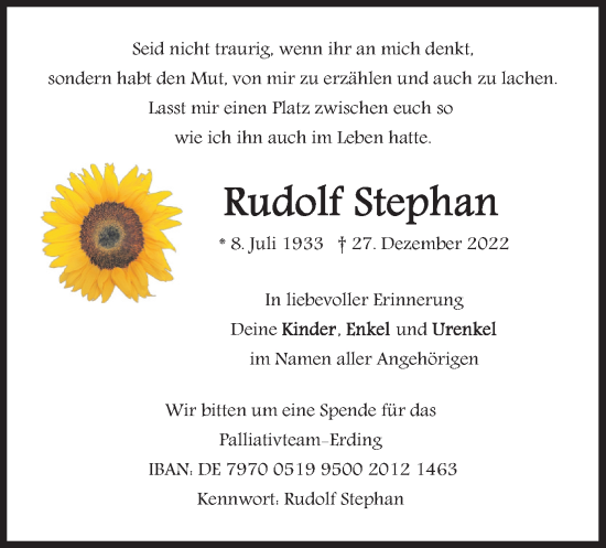 Traueranzeige von Rudolf Stephan von merkurtz