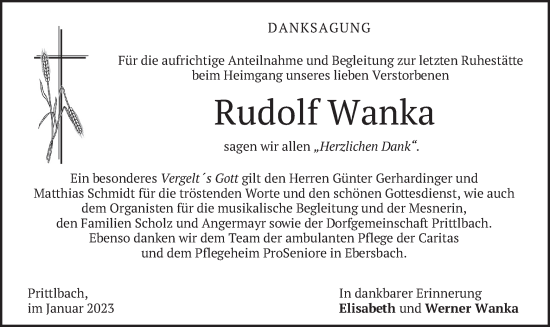 Traueranzeige von Rudolf Wanka von merkurtz