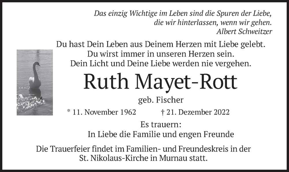  Traueranzeige für Ruth Mayet-Rott vom 04.01.2023 aus merkurtz