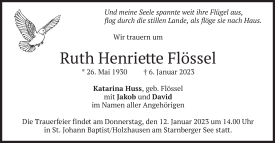Traueranzeige von Ruth Henriette Flössel von merkurtz