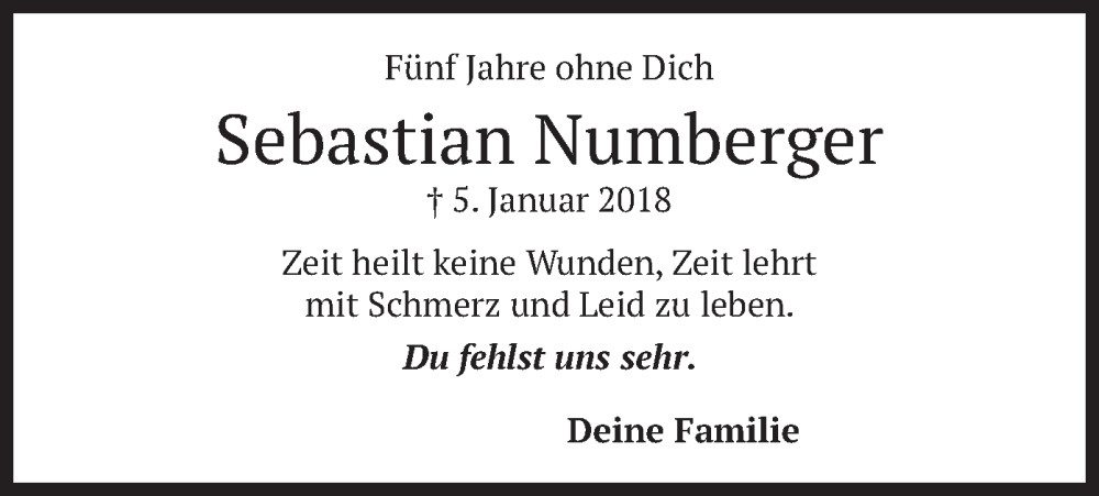 Traueranzeige für Sebastian Numberger vom 05.01.2023 aus merkurtz