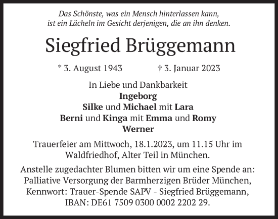 Traueranzeige von Siegfried Brüggemann von merkurtz