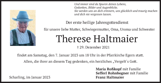 Traueranzeige von Therese Haltmaier von merkurtz