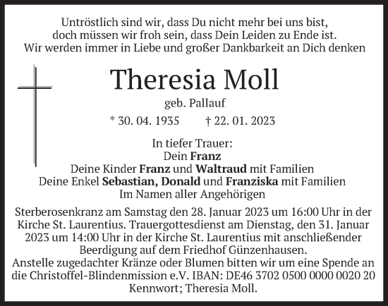 Traueranzeige von Theresia Moll von merkurtz