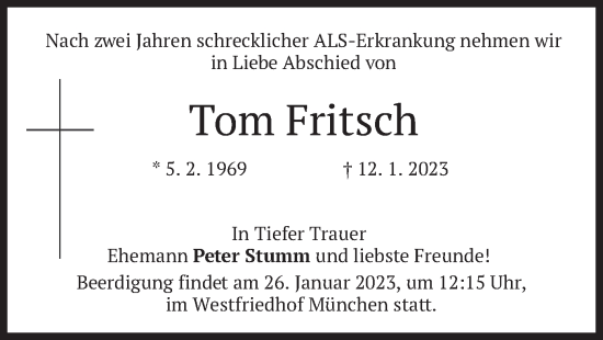 Traueranzeige von Tom Fritsch von merkurtz