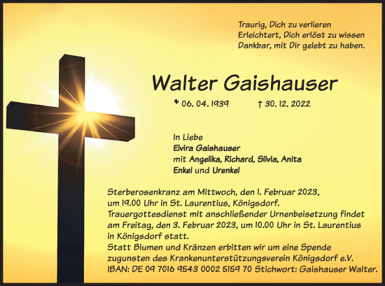 Traueranzeige von Walter Gaishauser von merkurtz