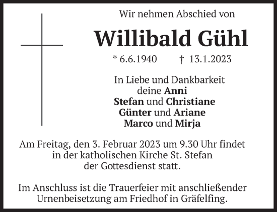 Traueranzeige von Willibald Gühl von merkurtz