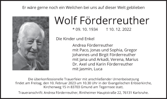 Traueranzeige von Wolf Förderreuther von merkurtz