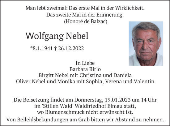 Traueranzeige von Wolfgang Nebel von merkurtz